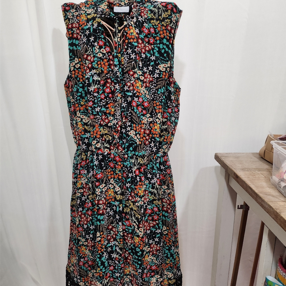 New York & Company Black Floral Midi Dress